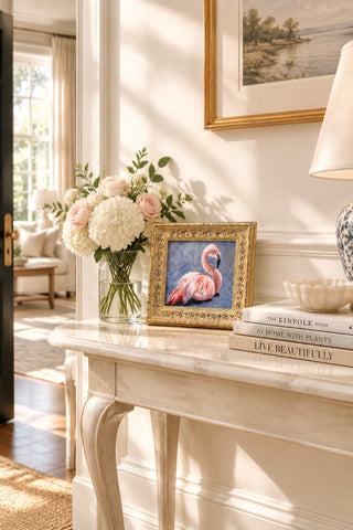 Vintage Gold Framed Print of Flamingo Oil Painting