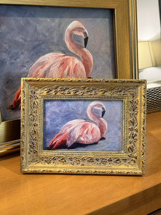 Vintage Gold Framed Print of Flamingo Oil Painting