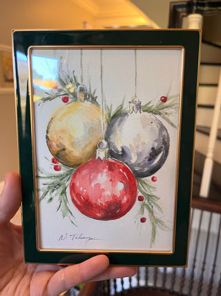 Christmas Ornaments, framed watercolor