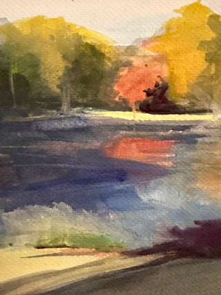 Autumn at Croasdaile Pond – Original Gouache Landscape Painting | North Carolina Art