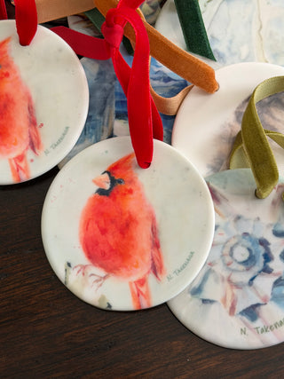 Watercolor Cardinal Ceramic Ornament