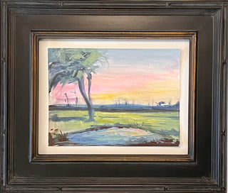 Coastal Sunset with Palm in Gouache
